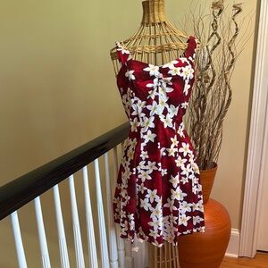 Aloha Moi Hawaii vintage red dress with white flowers. Made in Hawaii USA